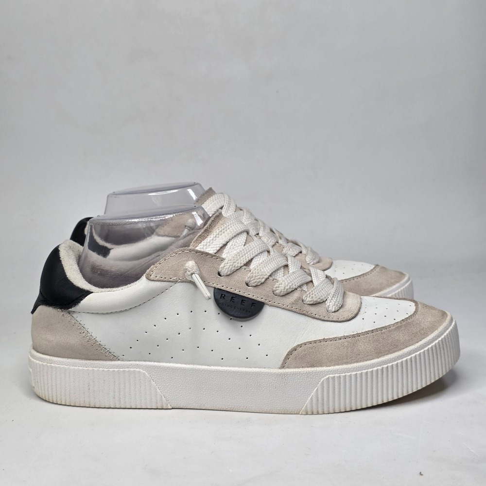 Reef Lay Day Seas Sneakers Womens Size 9 White Beige Leather Suede Low Top Shoes